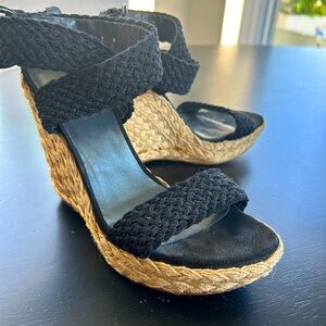 Stuart Weitzman Alex Black Crochet Ankle Wrap Espadrilles